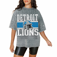 Detroit Lions Gameday Couture Women's Oversized Mini Rhinestone Classic T-Shirt - Gray online