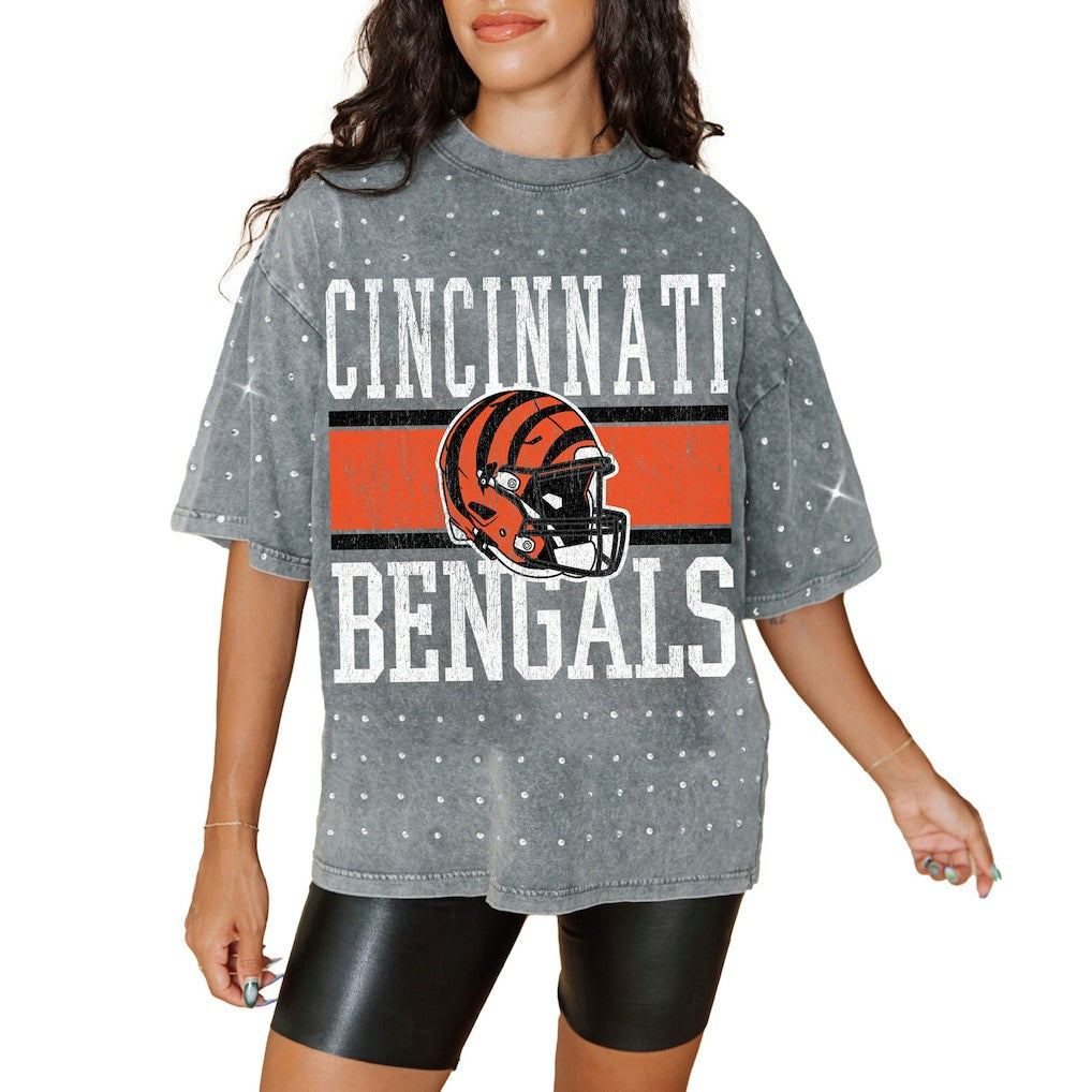 Cincinnati Bengals Gameday Couture Women's Oversized Mini Rhinestone Classic T-Shirt - Gray outlet
