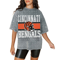 Cincinnati Bengals Gameday Couture Women's Oversized Mini Rhinestone Classic T-Shirt - Gray outlet