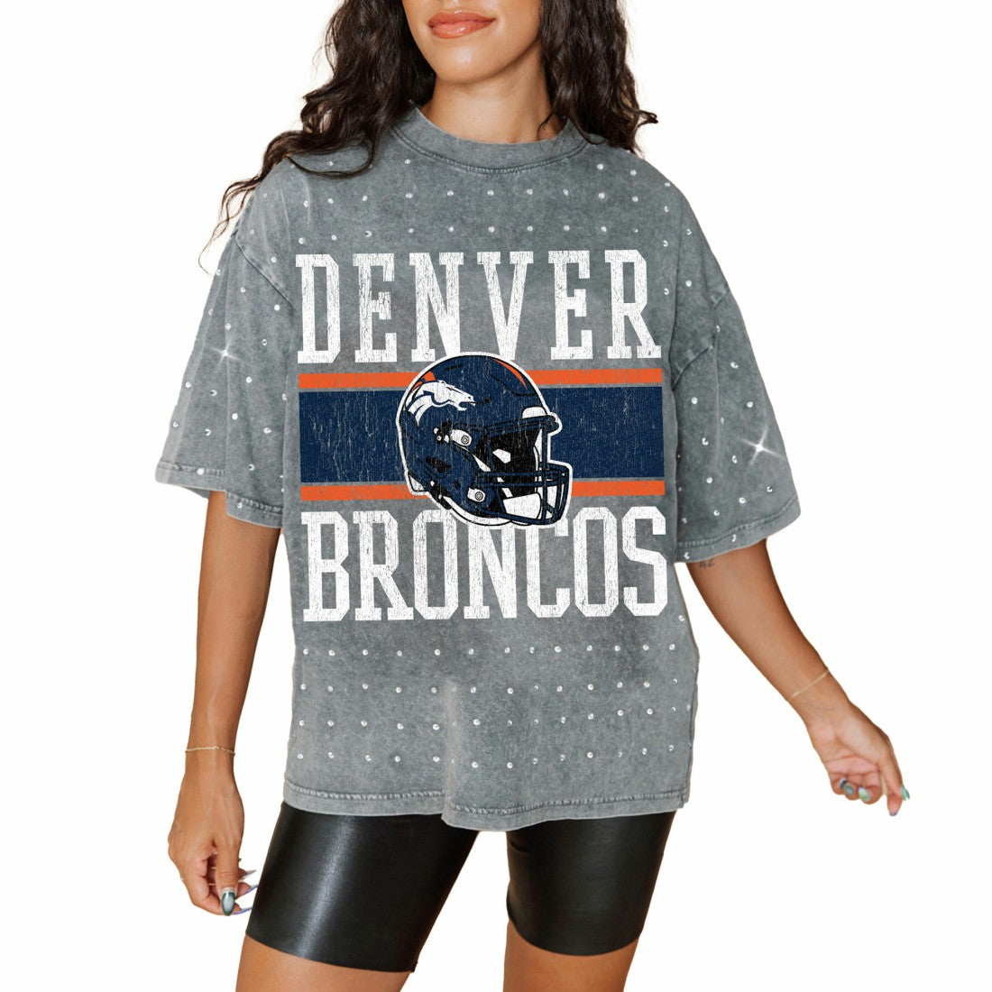 Denver Broncos Gameday Couture Women's Oversized Mini Rhinestone Classic T-Shirt - Gray online