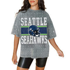 Seattle Seahawks Gameday Couture Women's Oversized Mini Rhinestone Classic T-Shirt - Gray online
