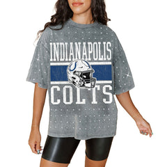 Indianapolis Colts Gameday Couture Women's Oversized Mini Rhinestone Classic T-Shirt - Gray sale