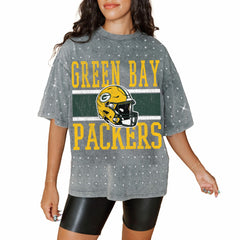 Green Bay Packers Gameday Couture Women's Oversized Mini Rhinestone Classic T-Shirt - Gray cheap