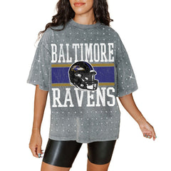 Baltimore Ravens Gameday Couture Women's Oversized Mini Rhinestone Classic T-Shirt - Gray sale