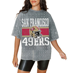 San Francisco 49ers Gameday Couture Women's Oversized Mini Rhinestone Classic T-Shirt - Gray for sale