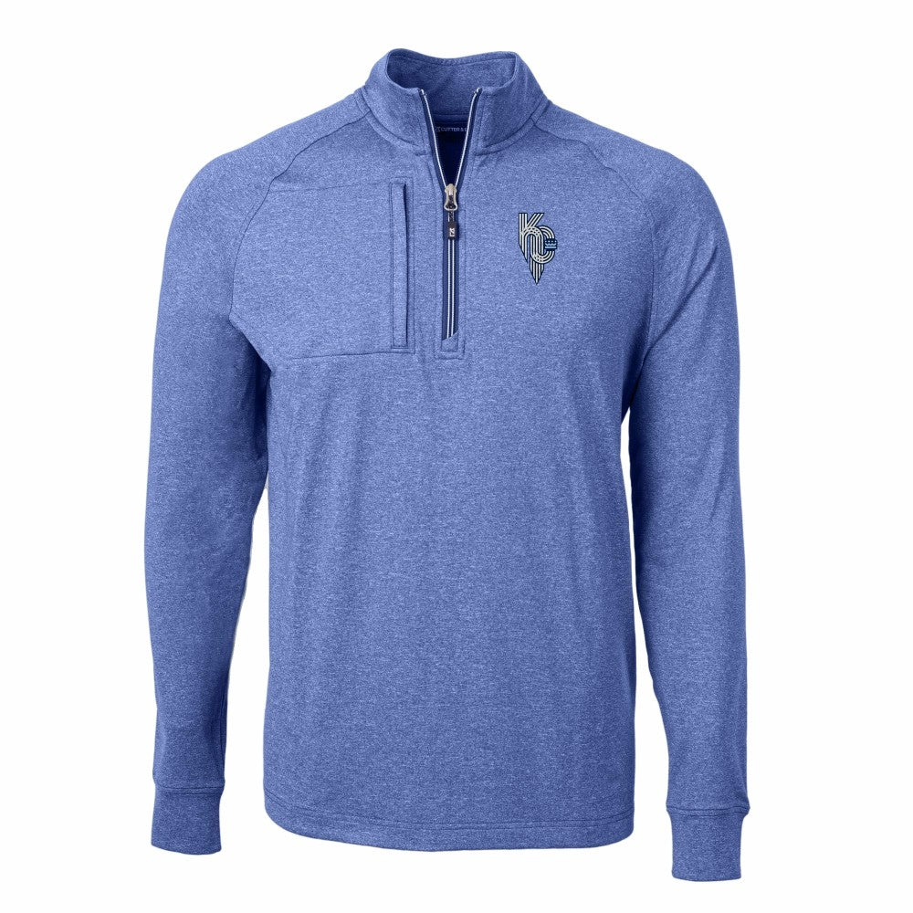 Kansas City Royals Cutter & Buck Adapt Eco Knit Heather Quarter-Zip Pullover Top Heather Blue