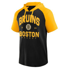 Boston Bruins Logo Athletic Prime Raglan Short Sleeve Pullover Hoodie - Black Hoodies