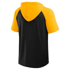 Boston Bruins Logo Athletic Prime Raglan Short Sleeve Pullover Hoodie - Black Hoodies