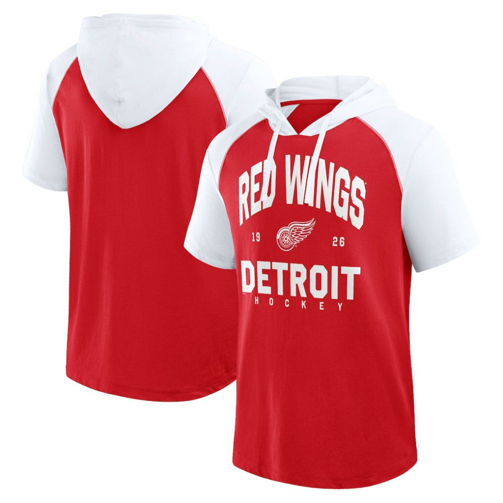 Detroit Red Wings Logo Athletic Prime Raglan Short Sleeve Pullover Hoodie - Red Hoodies