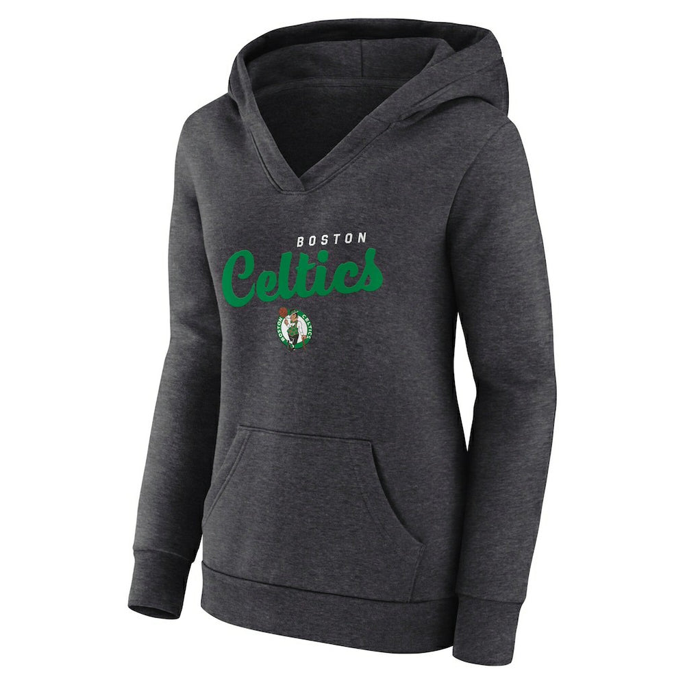Boston Celtics Logo Athletic Women's Triumphant V-Neck Pullover Hoodie - Heather Charcoal discount
