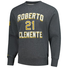 Roberto Clemente Pittsburgh Pirates Legends Collection Vintage Logo Name & Number Fleece Pullover Sweatshirt Heather Charcoal