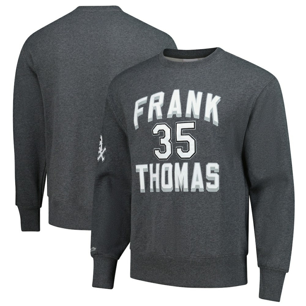Frank Thomas Chicago White Sox Legends Collection Vintage Logo Name & Number Fleece Pullover Sweatshirt Heather Charcoal