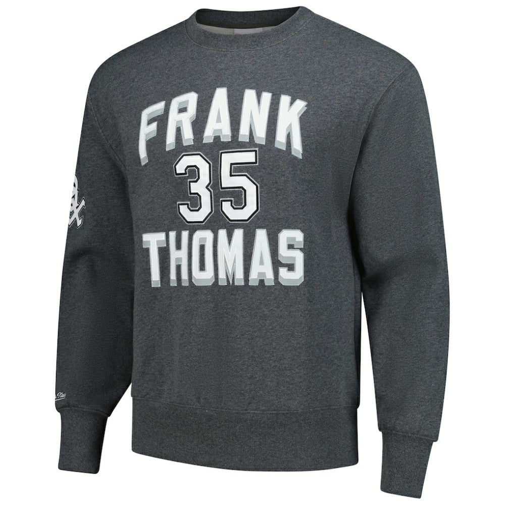Frank Thomas Chicago White Sox Legends Collection Vintage Logo Name & Number Fleece Pullover Sweatshirt Heather Charcoal