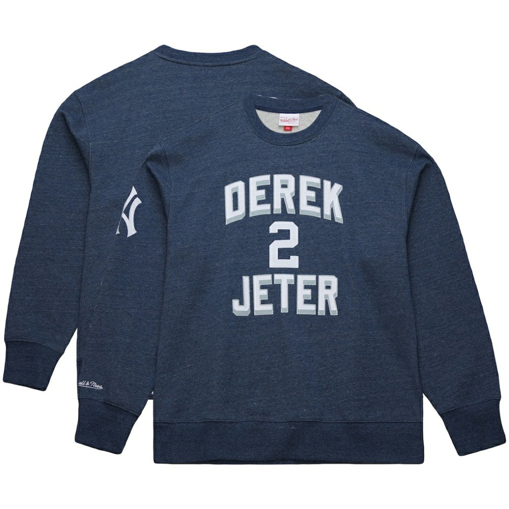 Derek Jeter New York Yankees Legends Collection Vintage Logo Fleece Name & Number Pullover Sweatshirt Heather Navy