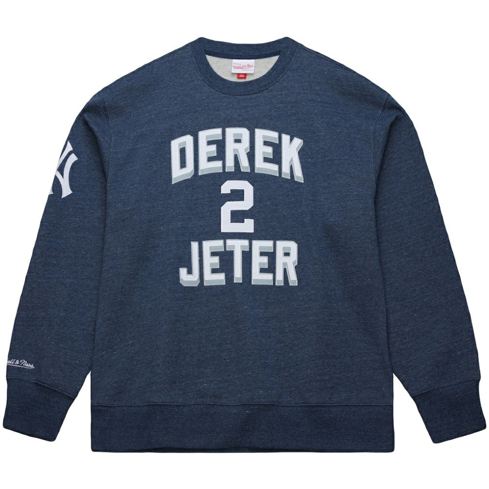 Derek Jeter New York Yankees Legends Collection Vintage Logo Fleece Name & Number Pullover Sweatshirt Heather Navy