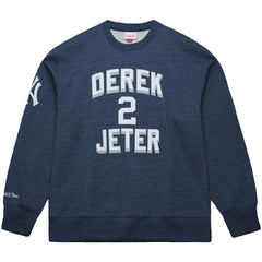 Derek Jeter New York Yankees Legends Collection Vintage Logo Fleece Name & Number Pullover Sweatshirt Heather Navy