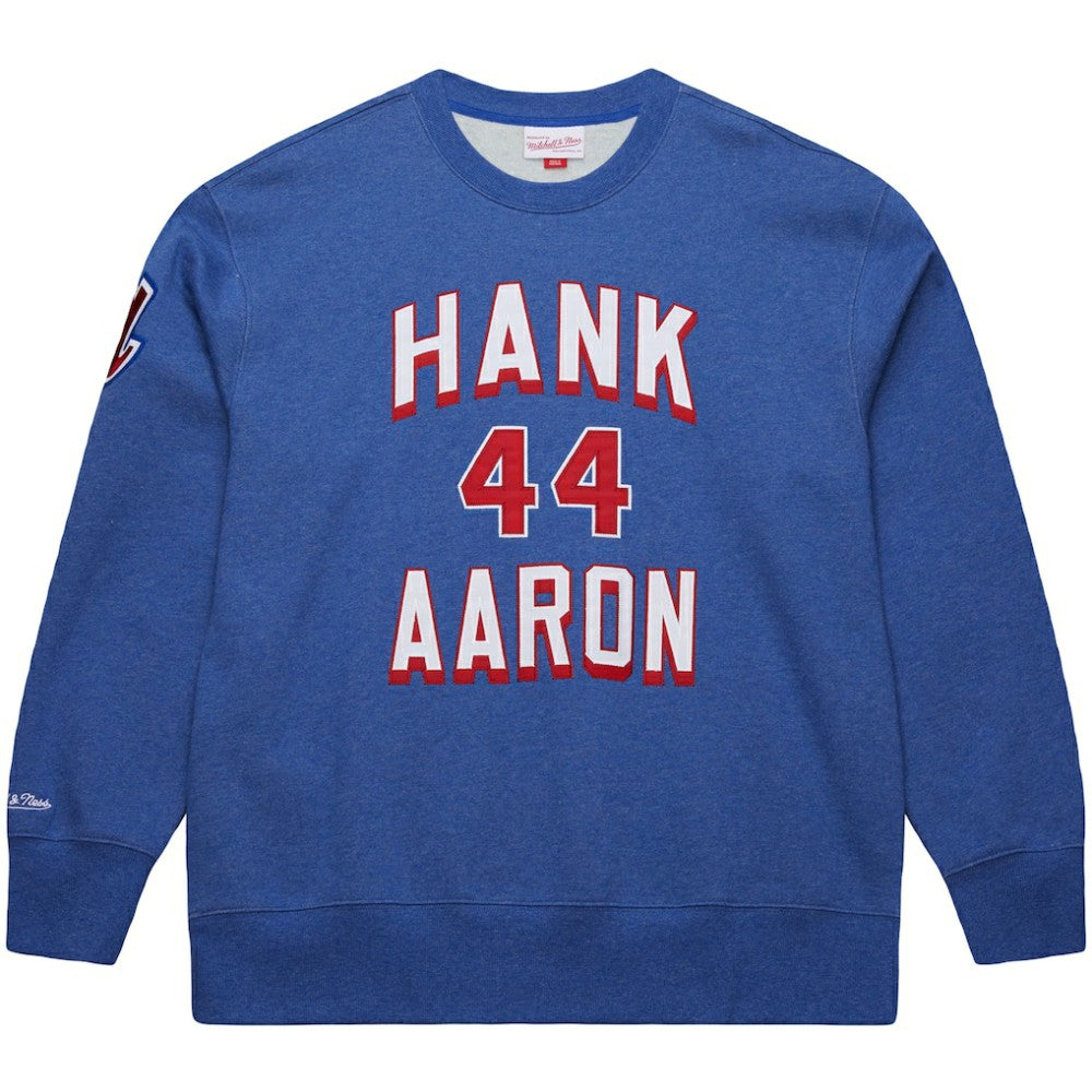 Hank Aaron Atlanta Braves Legends Collection Vintage Logo Fleece Name & Number Pullover Sweatshirt Royal