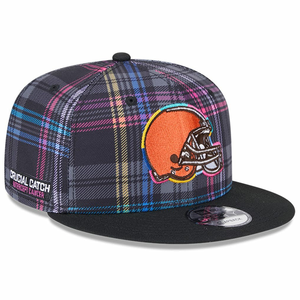 Cleveland Browns New Era 2024 NFL Crucial Catch Plaid 9FIFTY Snapback Hat - Black for sale