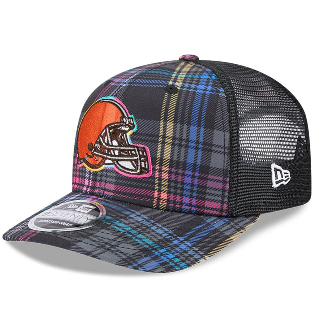 Cleveland Browns New Era 2024 NFL Crucial Catch Plaid 9SEVENTY Trucker Snapback Hat - Black outlet