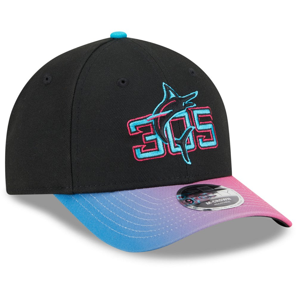 Miami Marlins 2025 City Connect 9FORTY M-Crown Adjustable Hat Black/Pink