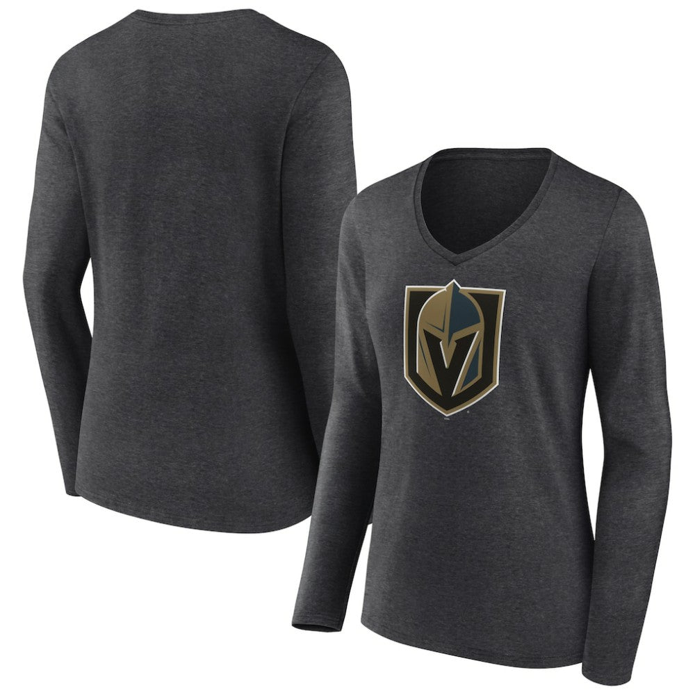 Vegas Golden Knights Women's Primary Logo Long Sleeve V-Neck T-Shirt - Charcoal T-shirts
