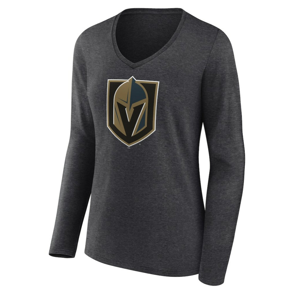 Vegas Golden Knights Women's Primary Logo Long Sleeve V-Neck T-Shirt - Charcoal T-shirts