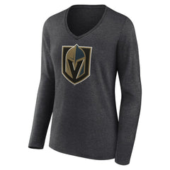 Vegas Golden Knights Women's Primary Logo Long Sleeve V-Neck T-Shirt - Charcoal T-shirts