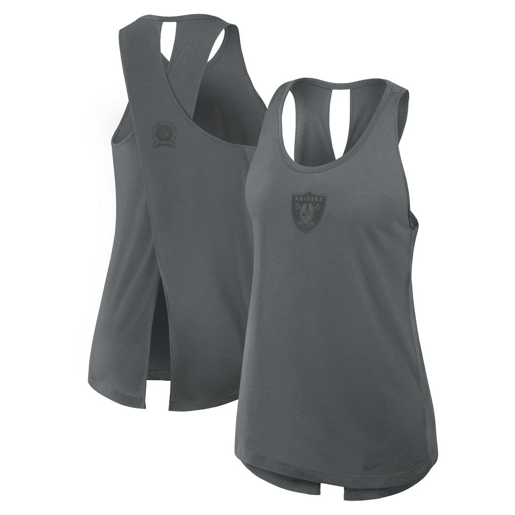 Las Vegas Raiders Women's Glory Open-Back Crisscross Dri-FIT Tank Top - Charcoal outlet