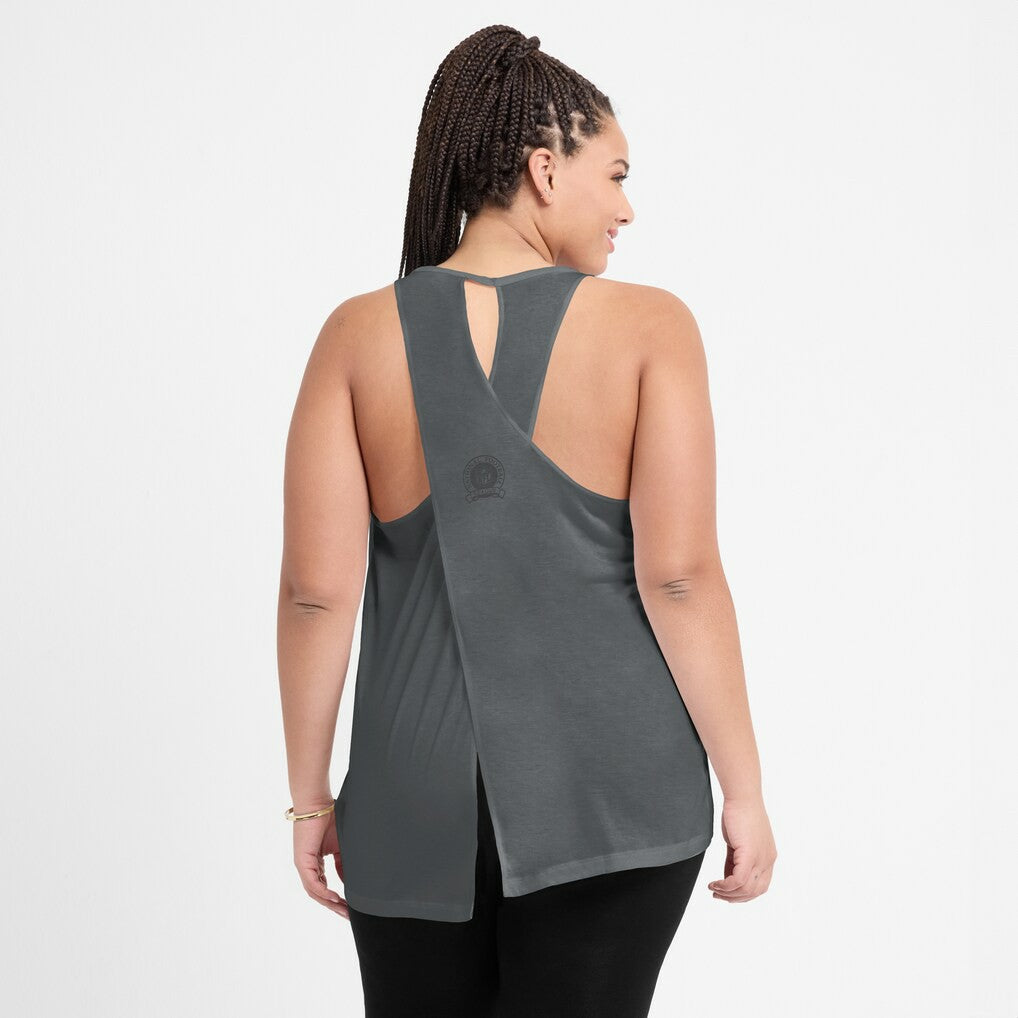 Las Vegas Raiders Women's Glory Open-Back Crisscross Dri-FIT Tank Top - Charcoal outlet