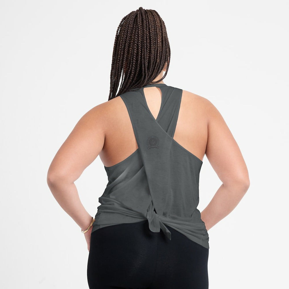 Las Vegas Raiders Women's Glory Open-Back Crisscross Dri-FIT Tank Top - Charcoal outlet