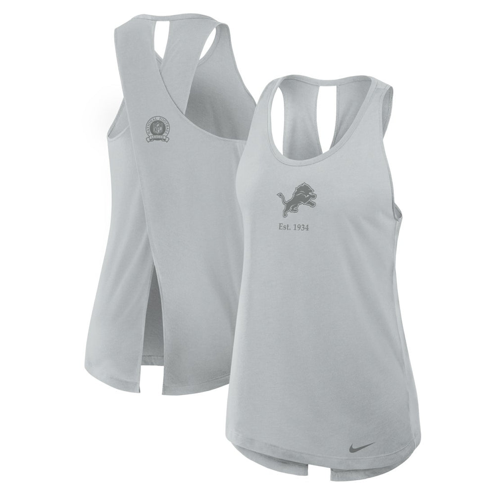 Detroit Lions Women's Glory Open-Back Crisscross Dri-FIT Tank Top - Gray for sale