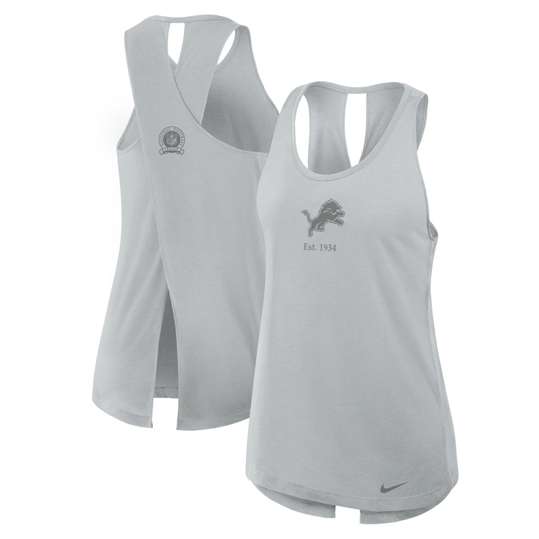 Detroit Lions Women's Glory Open-Back Crisscross Dri-FIT Tank Top - Gray for sale