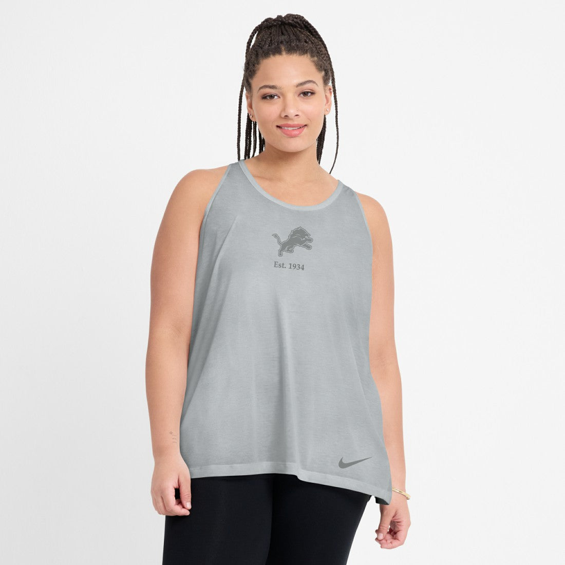 Detroit Lions Women's Glory Open-Back Crisscross Dri-FIT Tank Top - Gray for sale
