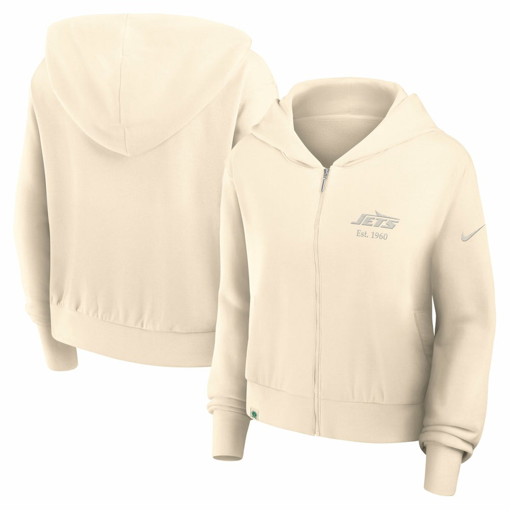 New York Jets Women's Glory Cropped Full-Zip Hoodie - Cream discount