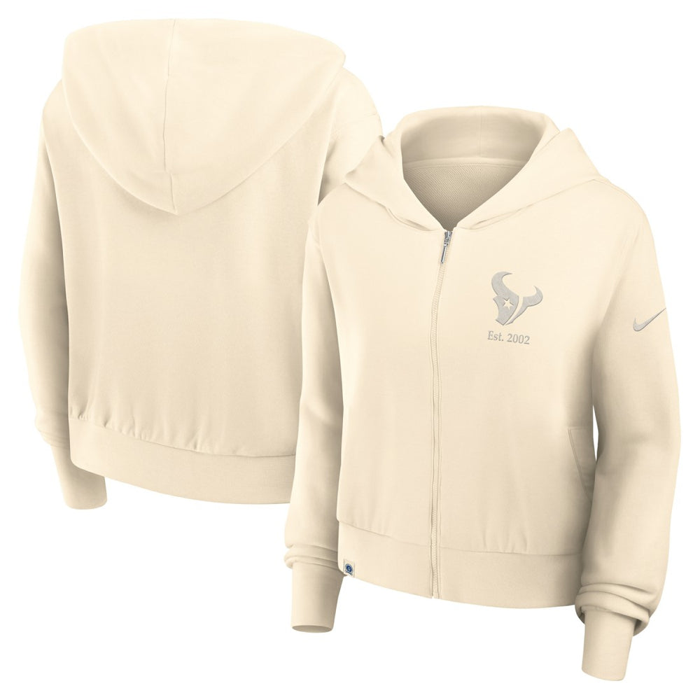 Houston Texans Women's Glory Cropped Full-Zip Hoodie - Cream for sale