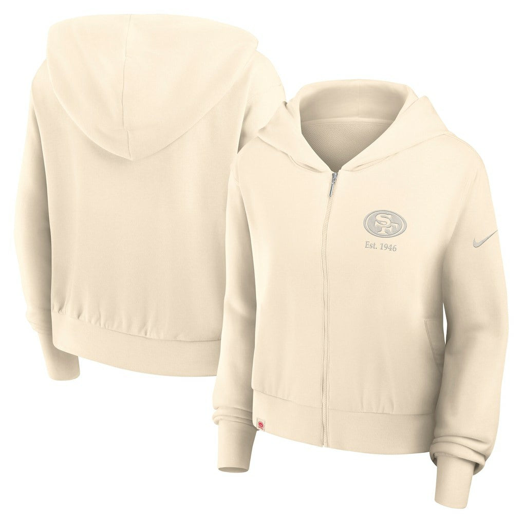 San Francisco 49ers Women's Glory Cropped Full-Zip Hoodie - Cream for sale