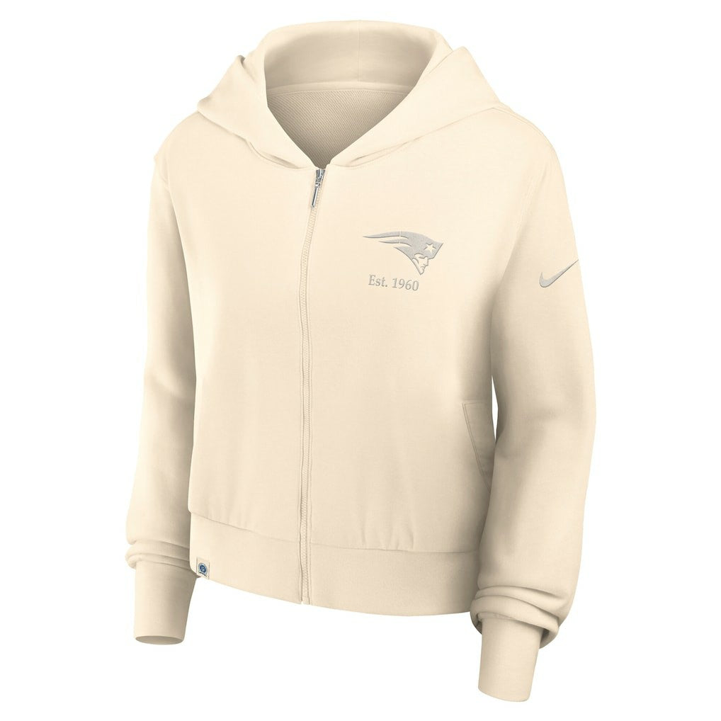 New England Patriots Women's Glory Cropped Full-Zip Hoodie - Cream on sale