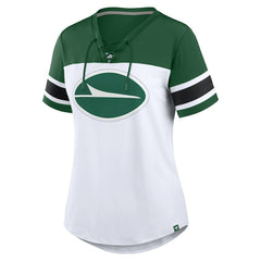 New York Jets Women's Athena Rhinestone Lace-Up V-Neck T-Shirt - White/Green online