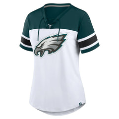 Philadelphia Eagles Women's Athena Rhinestone Lace-Up V-Neck T-Shirt - White/Midnight Green cheap
