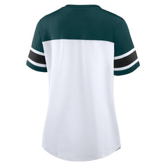 Philadelphia Eagles Women's Athena Rhinestone Lace-Up V-Neck T-Shirt - White/Midnight Green cheap