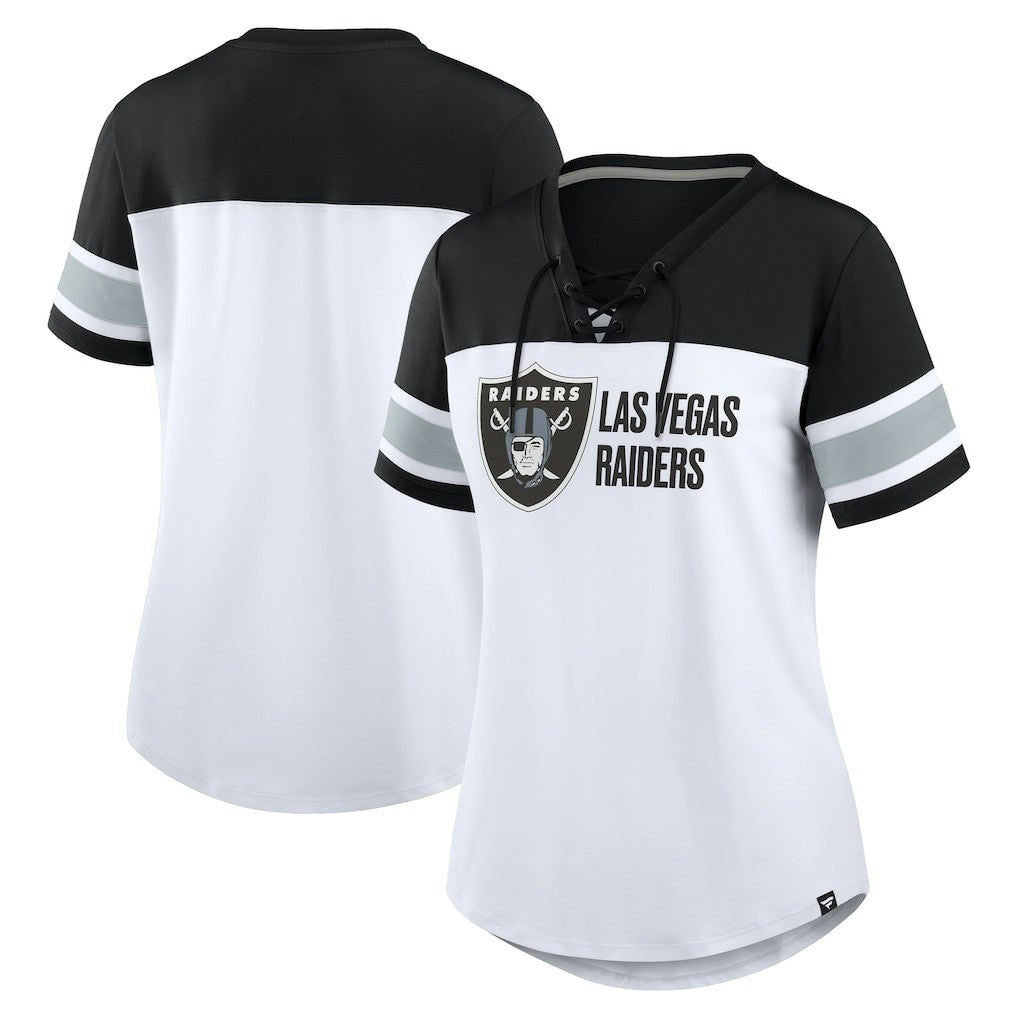 Las Vegas Raiders Women's Athena Lace-Up V-Neck T-Shirt - White/Black discount