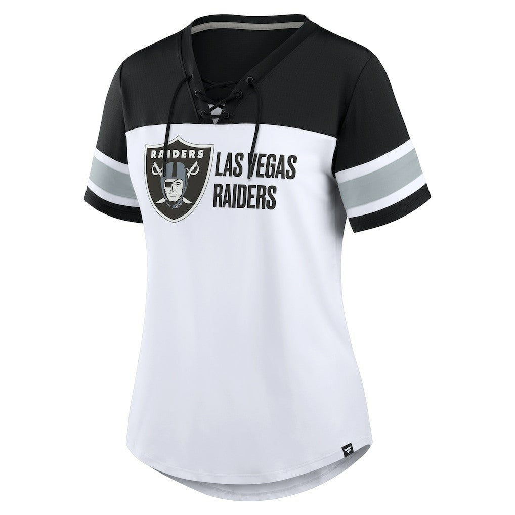 Las Vegas Raiders Women's Athena Lace-Up V-Neck T-Shirt - White/Black discount