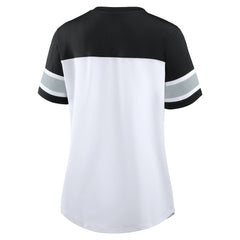 Las Vegas Raiders Women's Athena Lace-Up V-Neck T-Shirt - White/Black discount