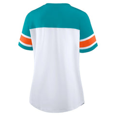 Miami Dolphins Women's Athena Rhinestone Lace-Up V-Neck T-Shirt - White/Aqua cheap