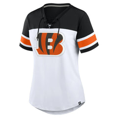 Cincinnati Bengals Women's Athena Rhinestone Lace-Up V-Neck T-Shirt - White/Black cheap