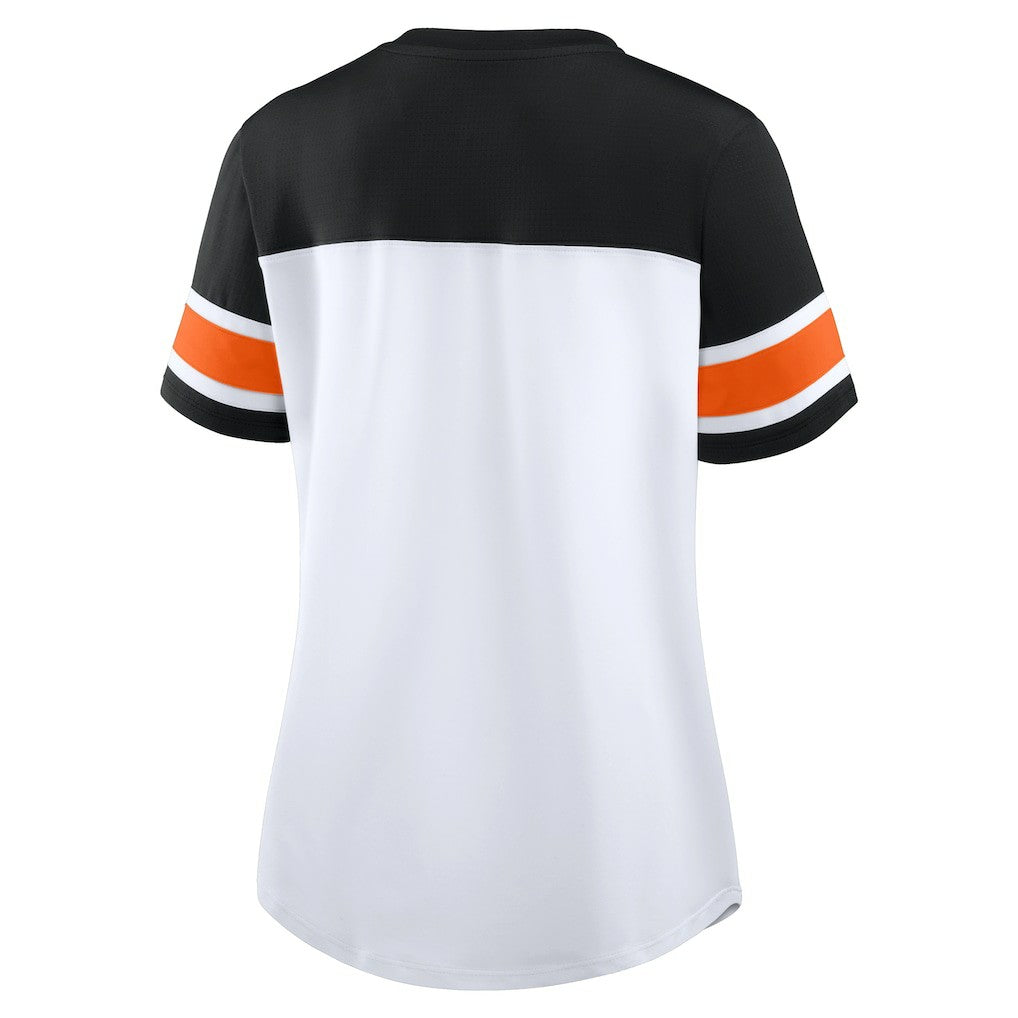 Cincinnati Bengals Women's Athena Rhinestone Lace-Up V-Neck T-Shirt - White/Black cheap
