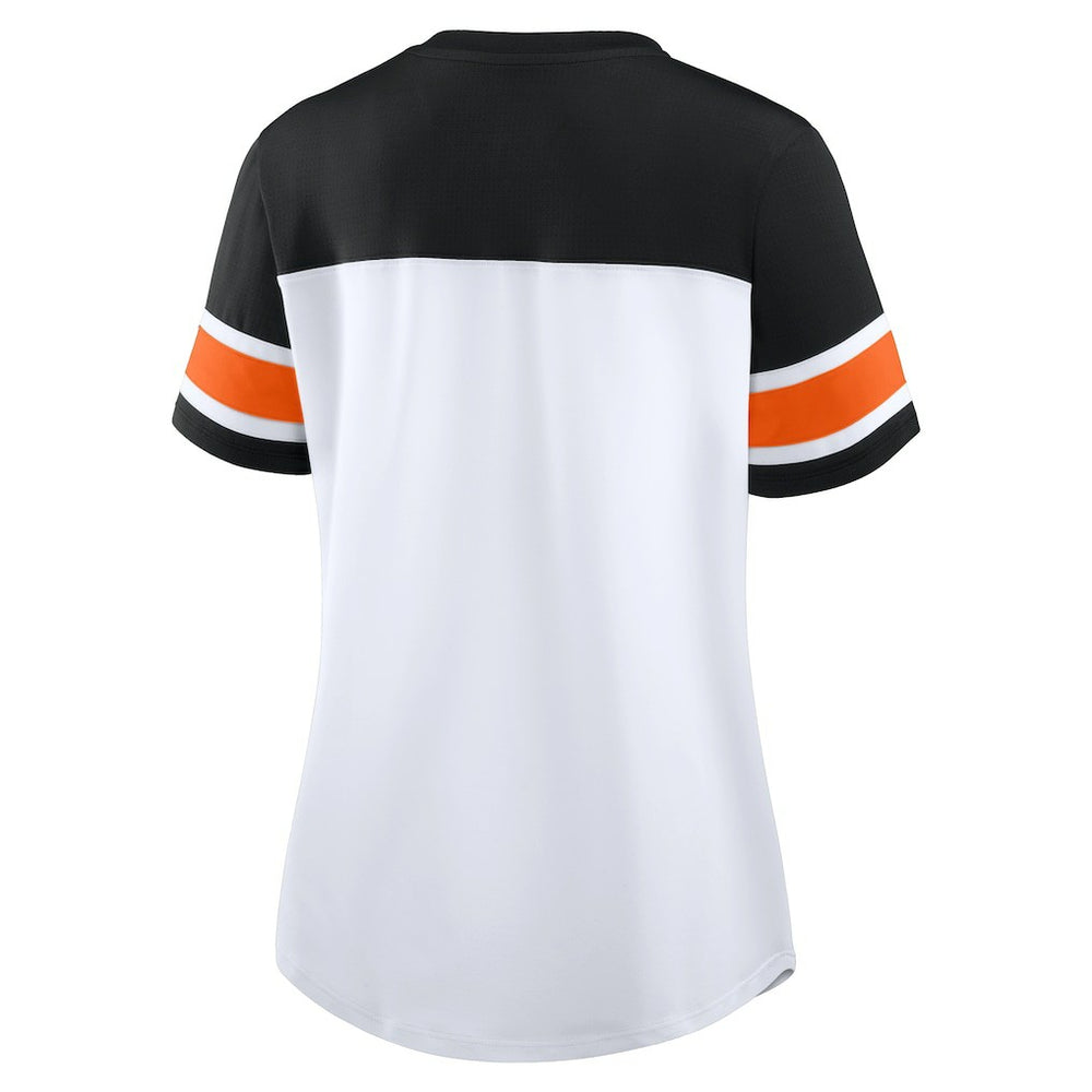 Cincinnati Bengals Women's Athena Rhinestone Lace-Up V-Neck T-Shirt - White/Black cheap
