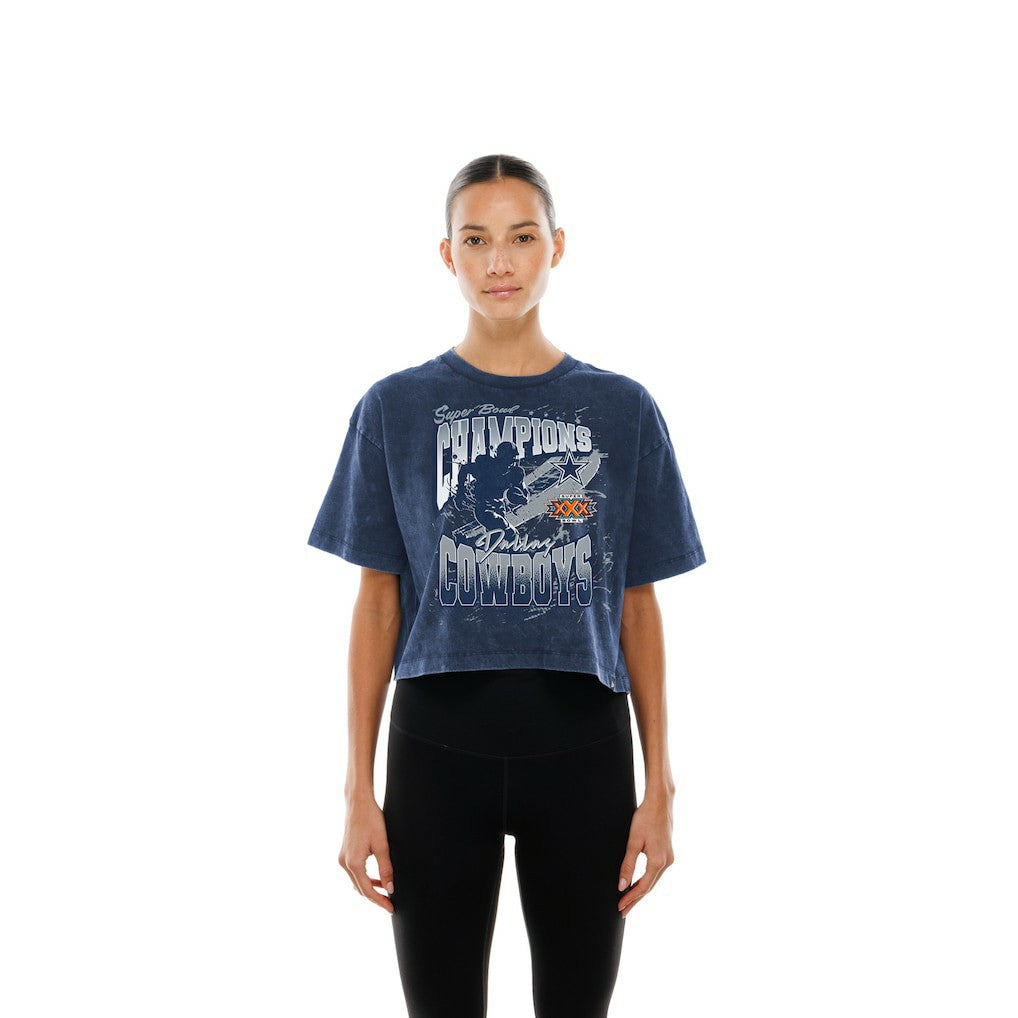 Dallas Cowboys New Era Women's Cropped Boxy Sport Classics Mineral Wash T-Shirt - Navy on sale