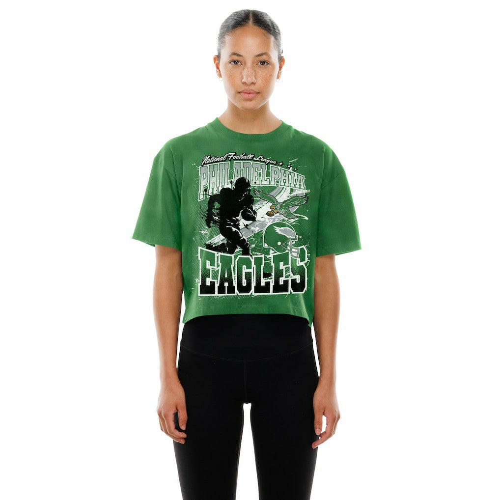 Philadelphia Eagles New Era Women's Cropped Boxy Sport Classics Mineral Wash T-Shirt - Kelly Green online