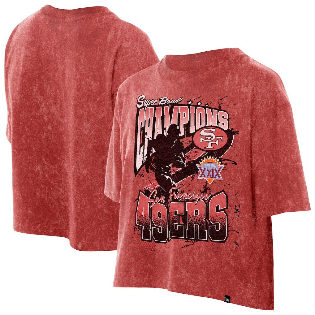 San Francisco 49ers New Era Women's Cropped Boxy Sport Classics Mineral Wash T-Shirt - Scarlet discount